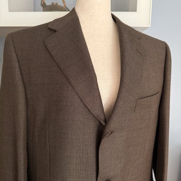 Canali 2 Piece Suit 52R Brown Birdseye Super 120s Wool Pleated 3 Button Italy - Picture 9 of 12